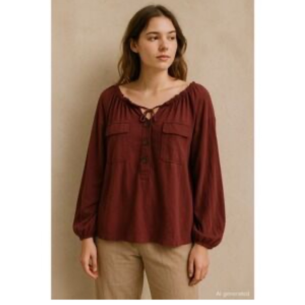 Free People Beach Tie Collar Hemp Top